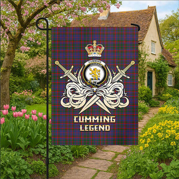 Cumming Tartan Garden Flag with Clan Crest and the Golden Sword of Courageous Legacy