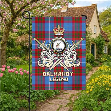 Dalmahoy Tartan Garden Flag with Clan Crest and the Golden Sword of Courageous Legacy