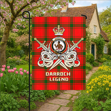 Darroch Tartan Garden Flag with Clan Crest and the Golden Sword of Courageous Legacy