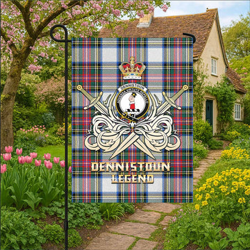 Dennistoun Tartan Garden Flag with Clan Crest and the Golden Sword of Courageous Legacy