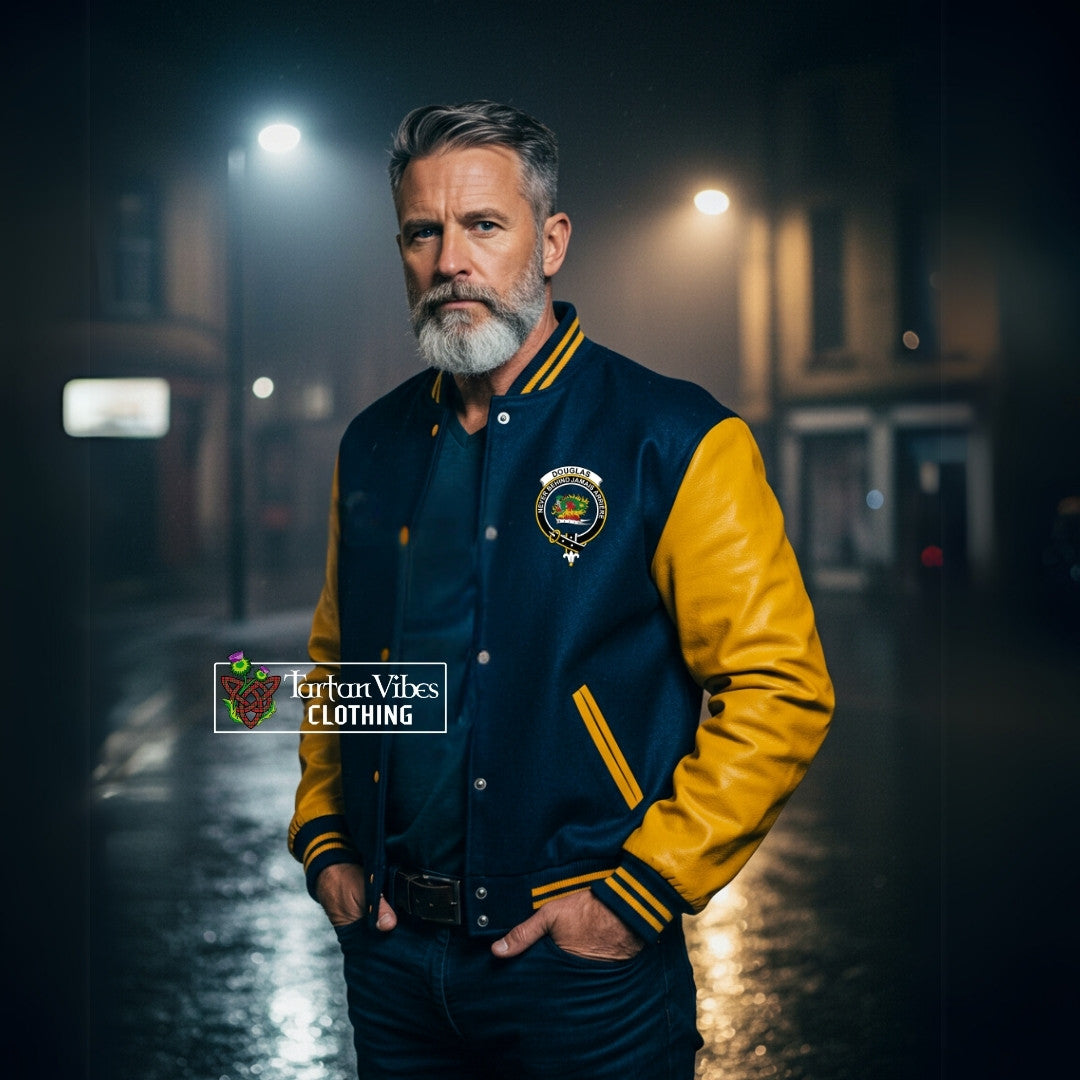 Douglas Family Crest Leather Bomber Jacket Lion Rampant Alba Gu Brath