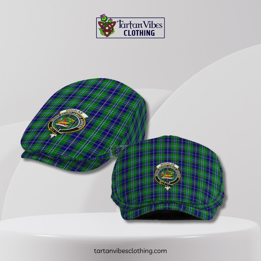 Douglas Family Crest Tartan Jeff Cap, Tartan Flat Cap
