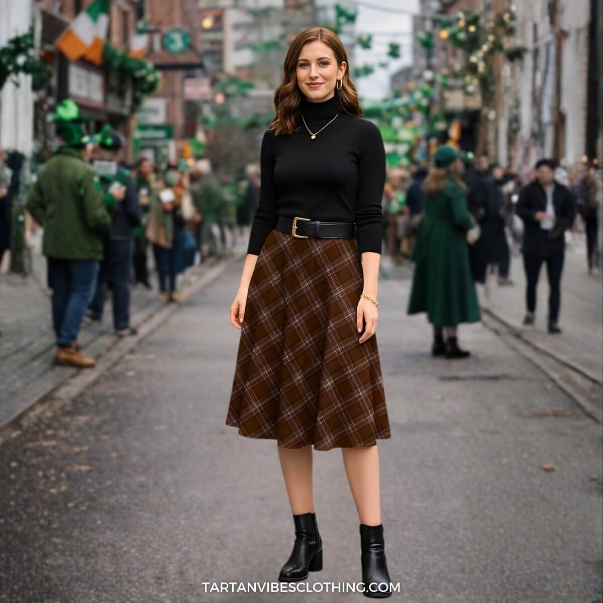 Down County Ireland Tartan Melete Pleated Midi Skirt Cross