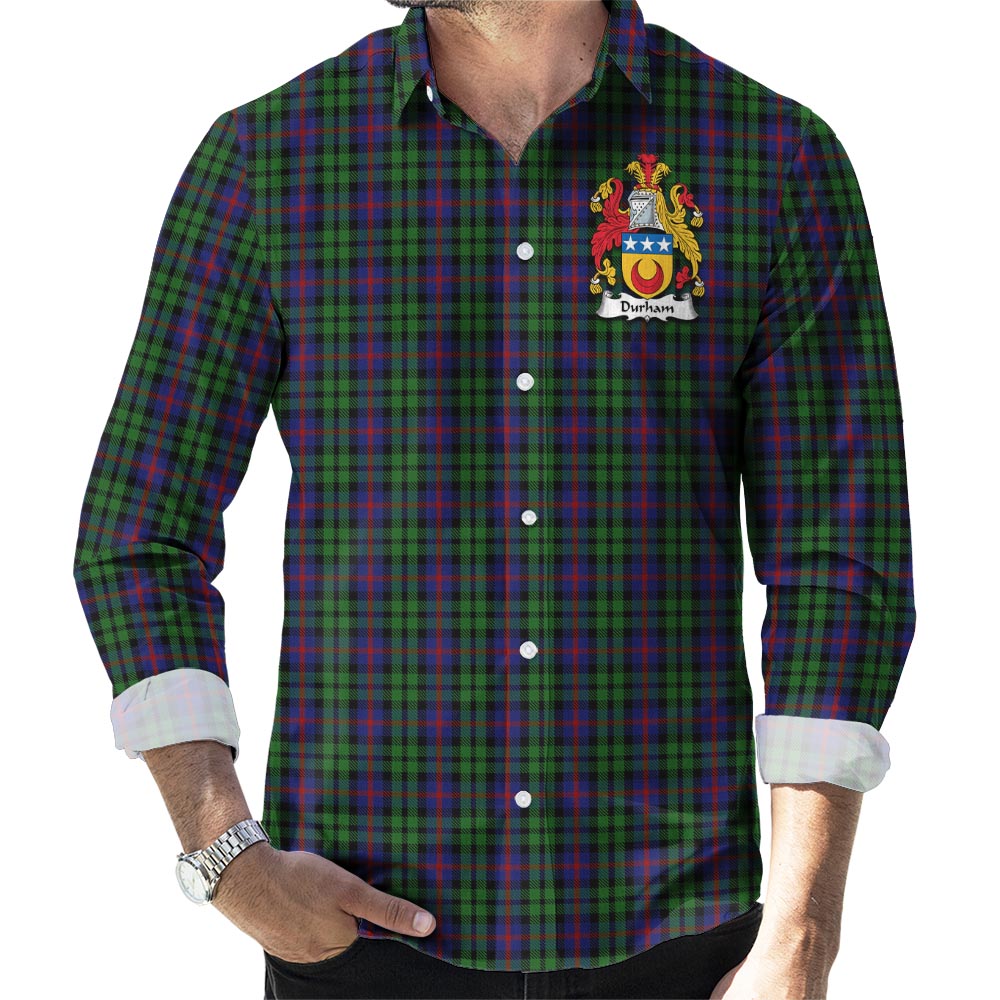 Durham Tartan Long Sleeve Button Shirt with Coat of Arms Men's Shirt - Tartan Vibes Clothing