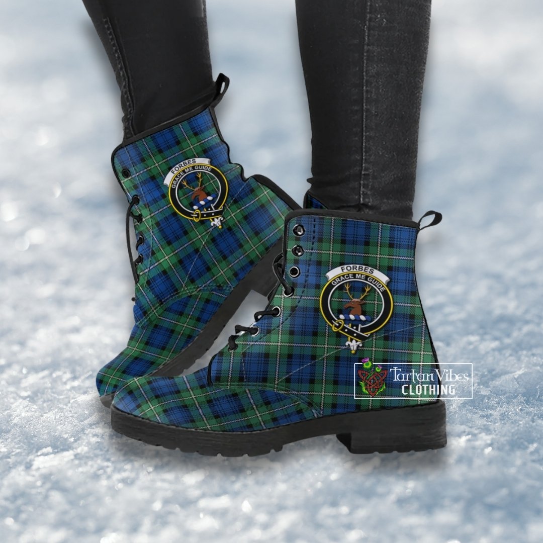 Clan Forbes Ancient Tartan Leather Boots with Family Crest