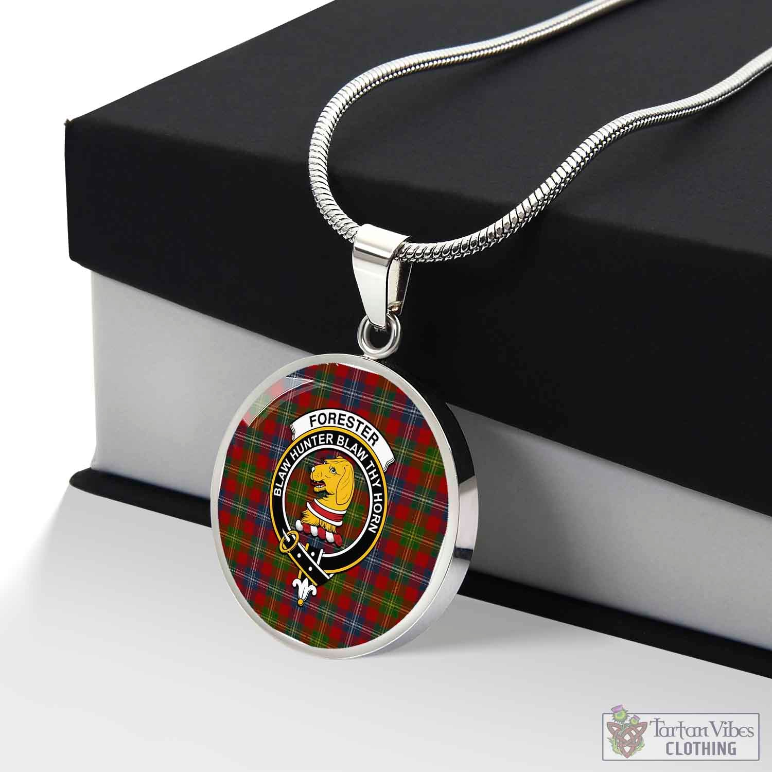 Forester Tartan Circle Necklace with Family Crest Luxury Necklace (Silver) No - Tartan Vibes Clothing