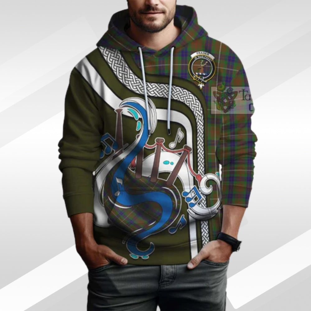 Fraser Tartan Hoodie with Epic Bagpipe Style