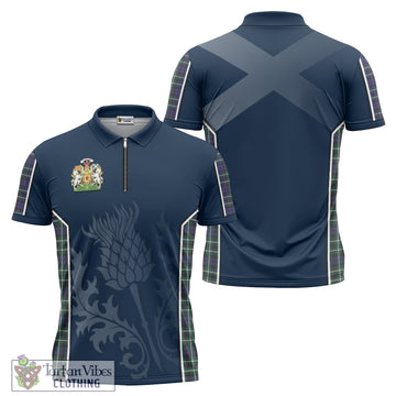 Graham of Montrose Modern Tartan Zipper Polo Shirt with Scottish Thistle Vibes Sport Style