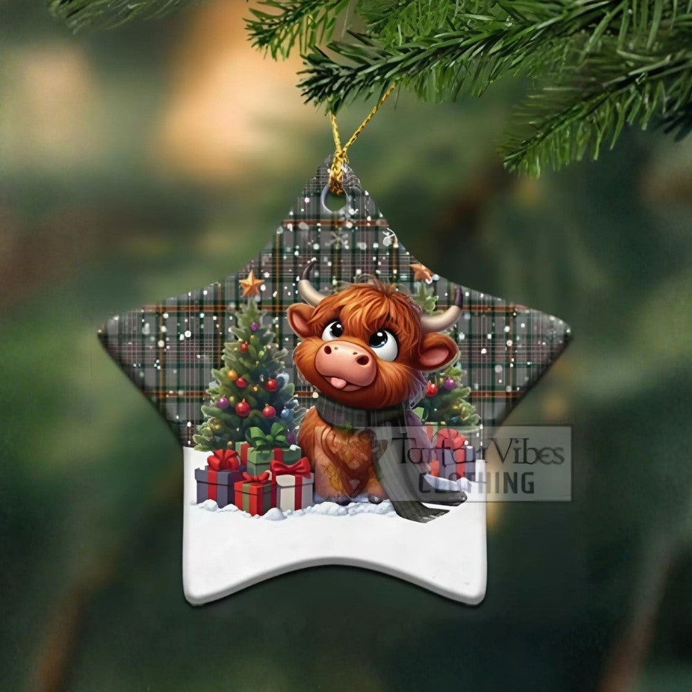 Howell of Wales Tartan Christmas Aluminium Ornament with Adorable Highland Coo