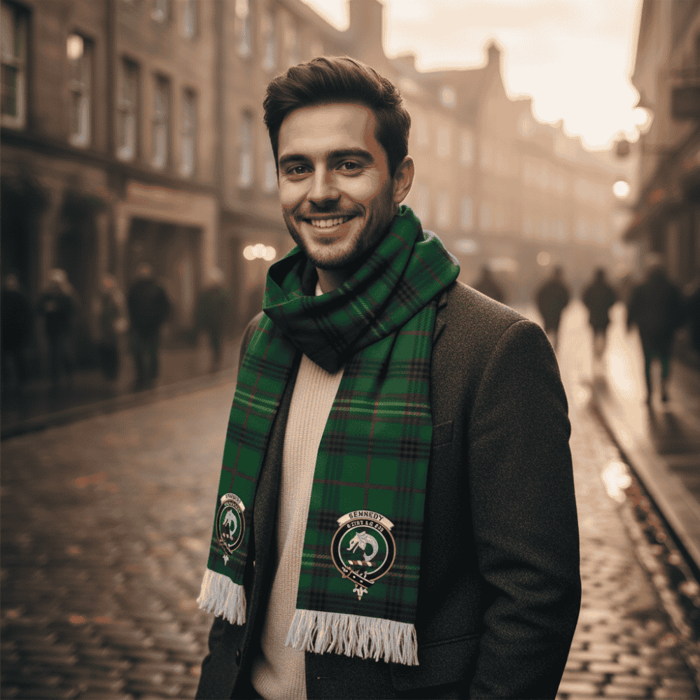 Kennedy Tartan Ruffneck Scarf with Family Crest