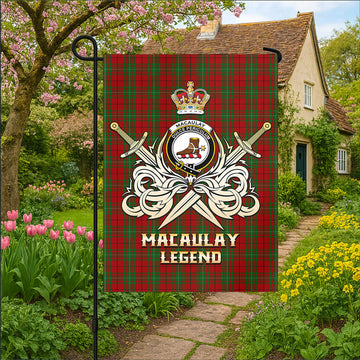 MacAulay (MacAuley) Tartan Garden Flag with Clan Crest and the Golden Sword of Courageous Legacy