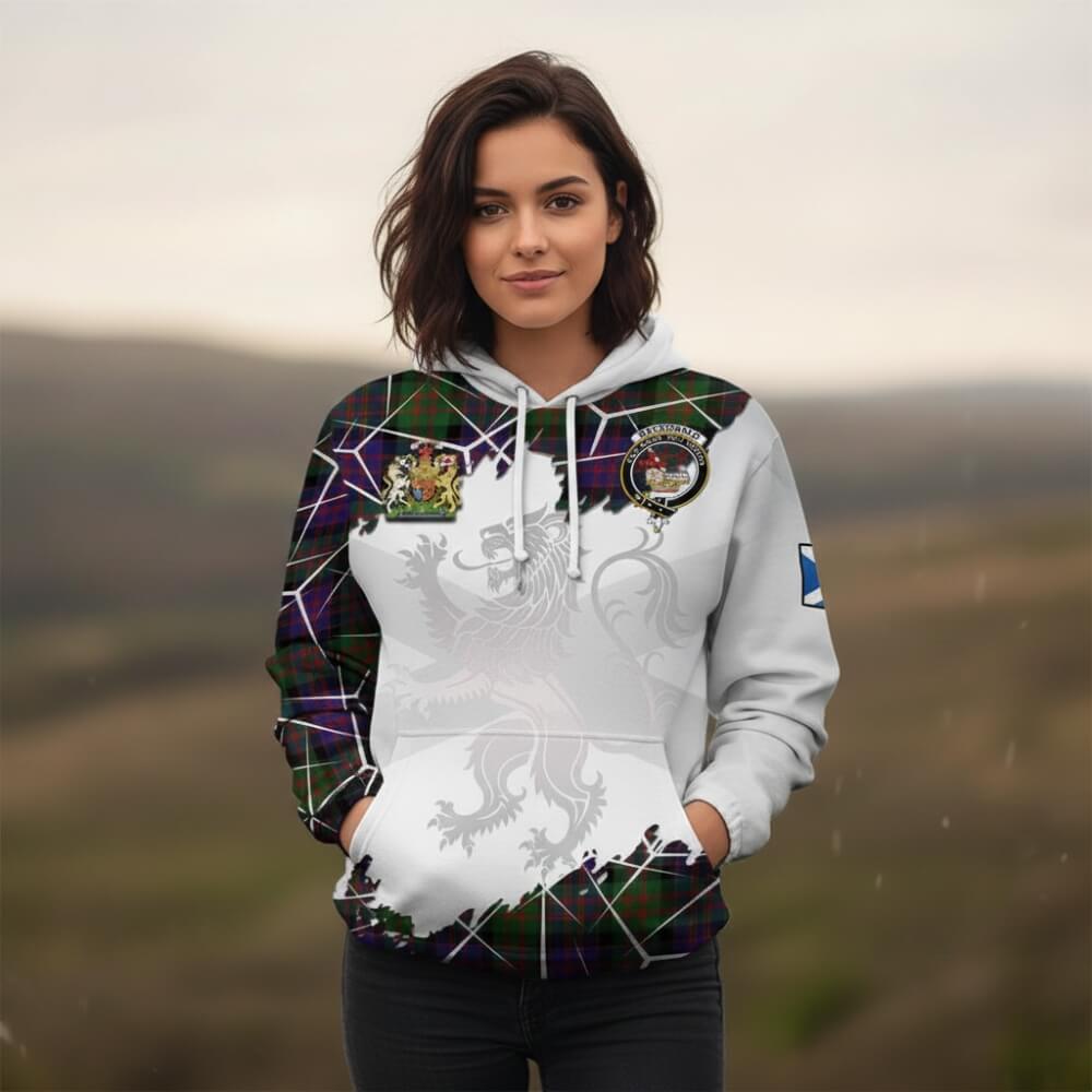 MacDonald (McDonald) Tartan Cotton Hoodie with Family Crest and Lion Rampant Grunge Style