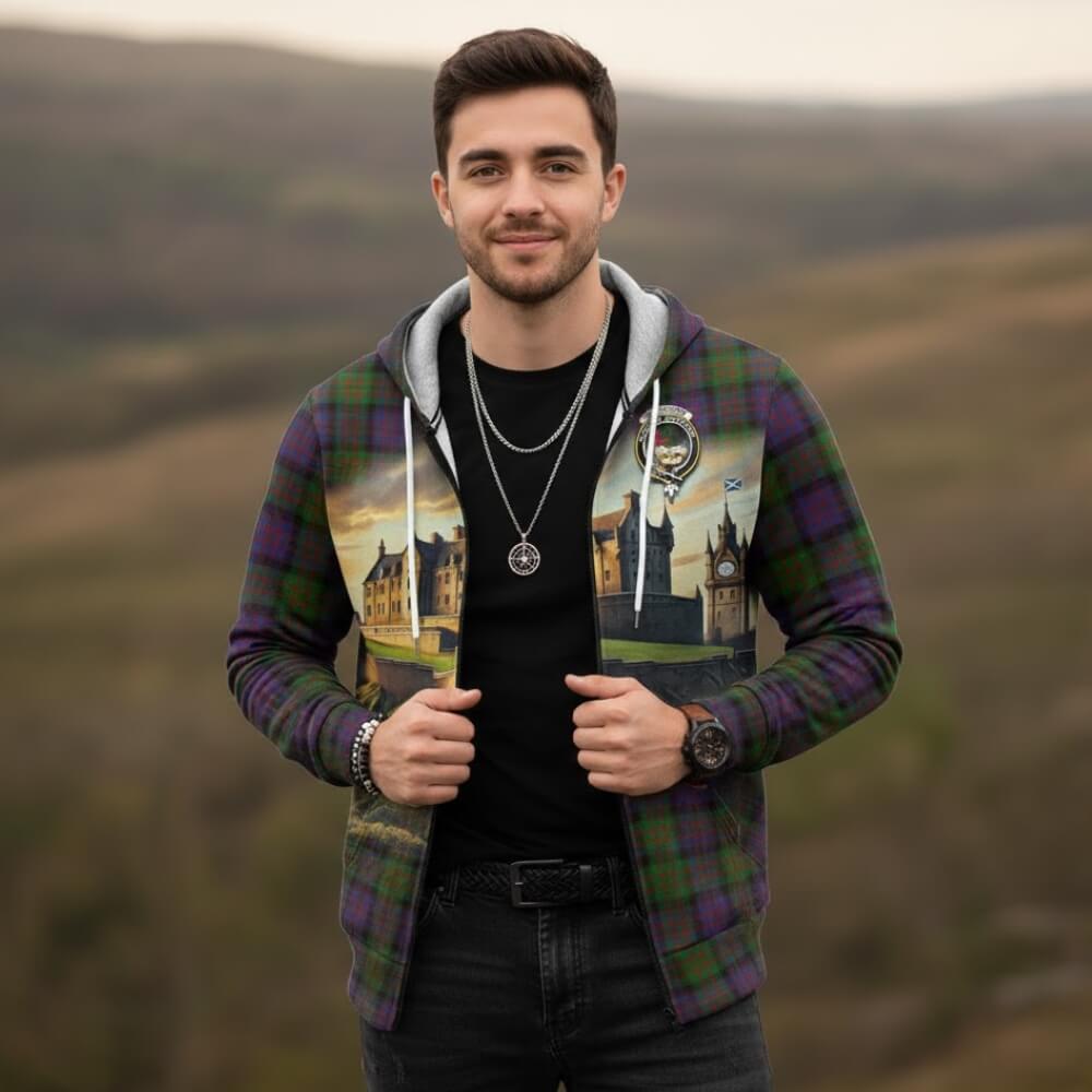 MacDonald (McDonald) Tartan Family Crest Knitted Hoodie with Scottish Ancient Castle Style