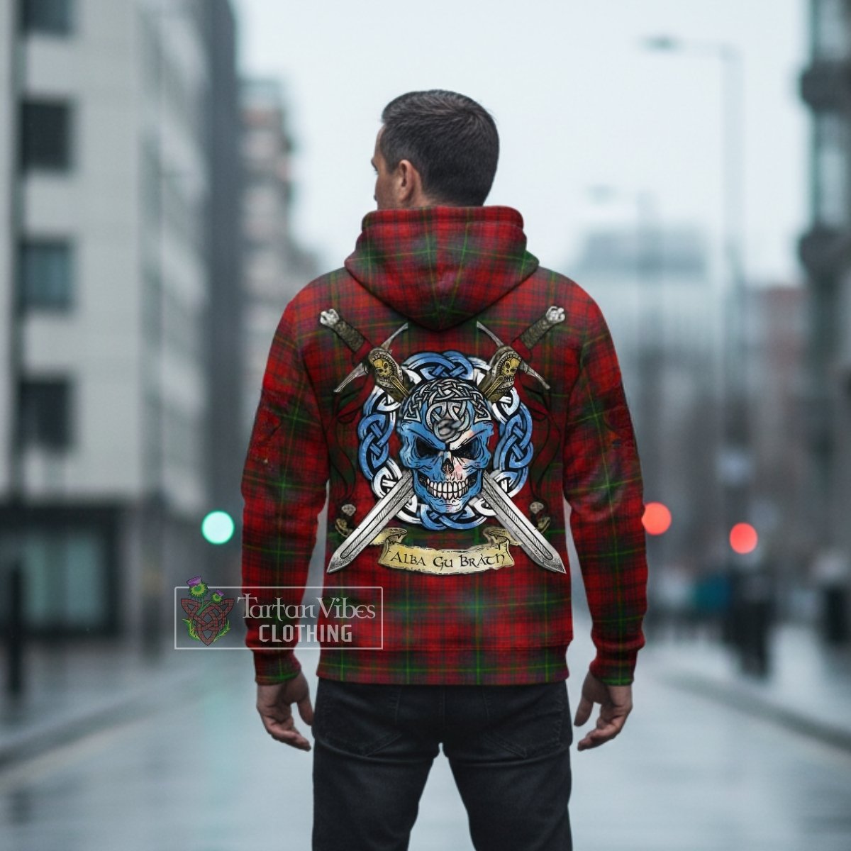 MacDougall (McDougall) Tartan Cotton Hoodie with Family Crest Celtic Skull
