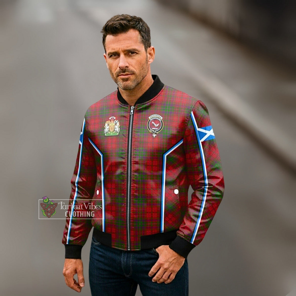 MacDougall Tartan Crest Bomber Jacket Scotland Coat of Arm Flag Style