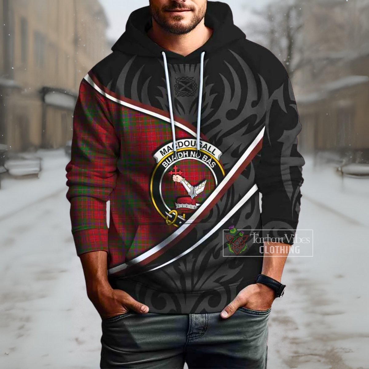 MacDougall (McDougall) Tartan Family Crest Hoodie Celtic Scottish Thistle Floral