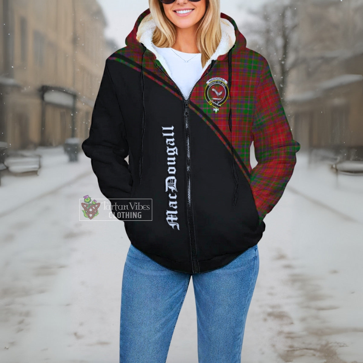 MacDougall (McDougall) Tartan Sherpa Hoodie with Family Crest Curve