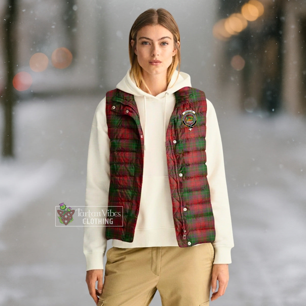 MacDougall Tartan Sleeveless Puffer Jacket with Family Crest