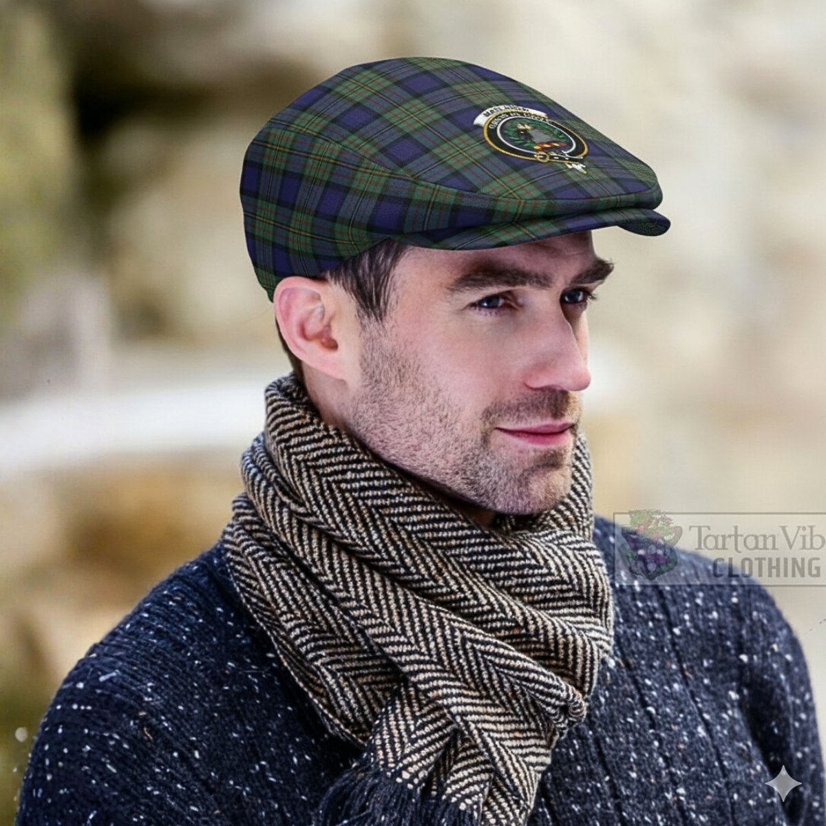 MacLaren (McLaren) Family Crest Tartan Jeff Cap, Flat Cap