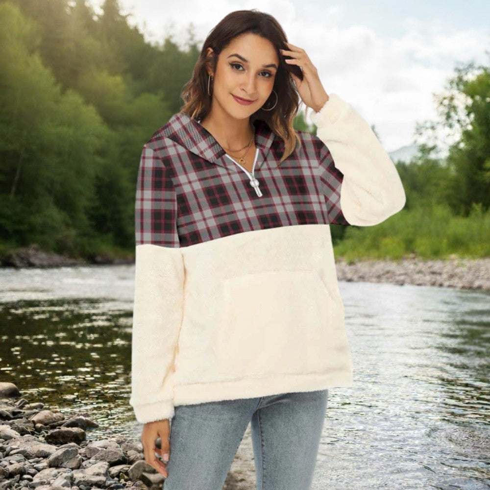 MacPherson Tartan Half Style Women's Borg Fleece Hoodie with Half Zip