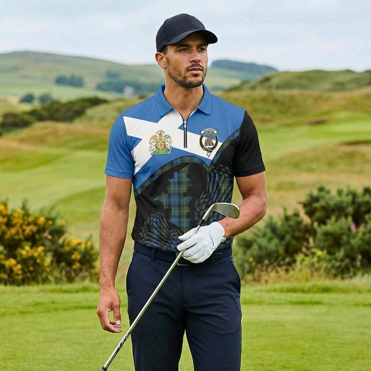 Mackenzie (Mckenzie) Tartan Family Crest Zipper Polo Shirt Scotland Thistle Floral Flag