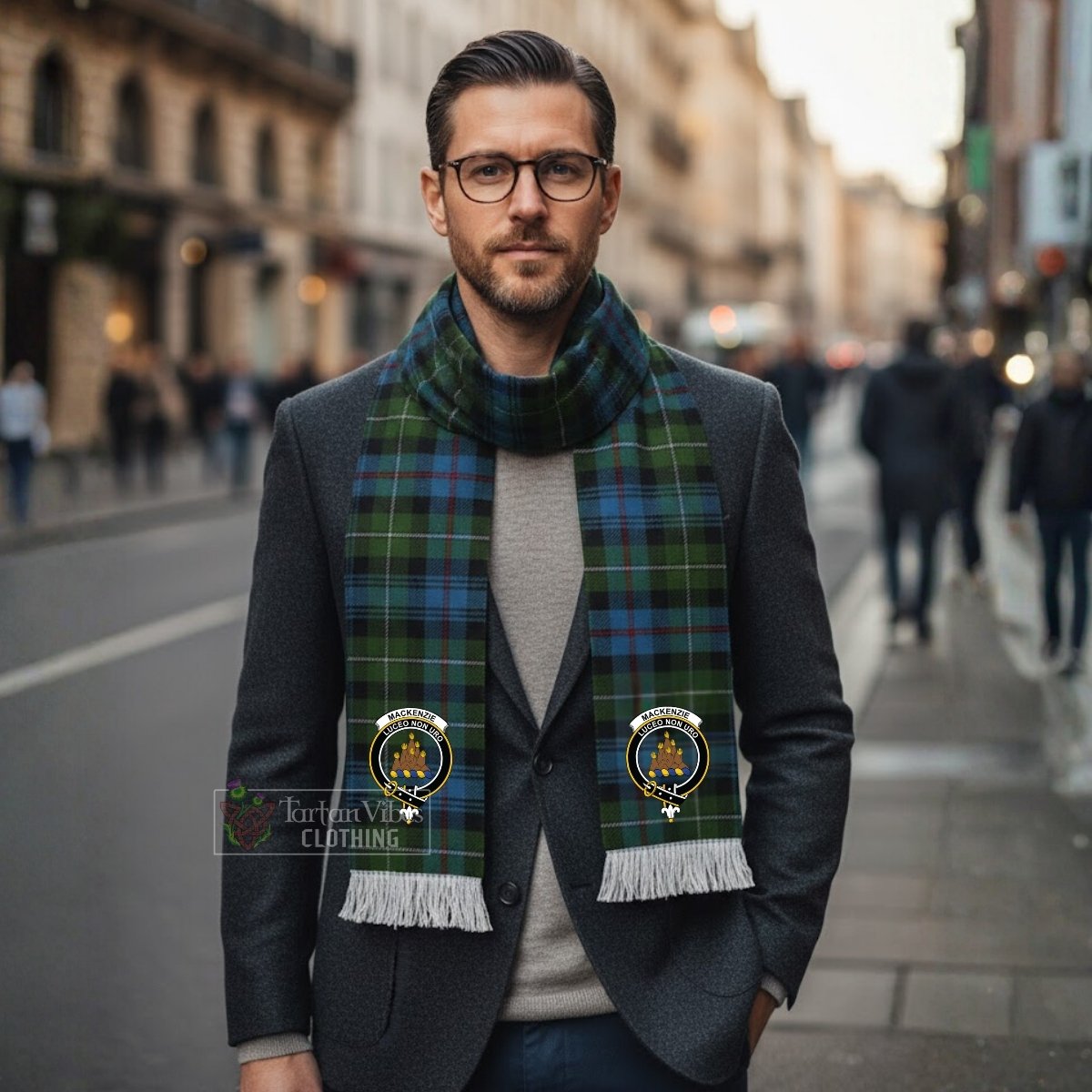 Mackenzie (Mckenzie) Tartan Ruffneck Scarf with Family Crest