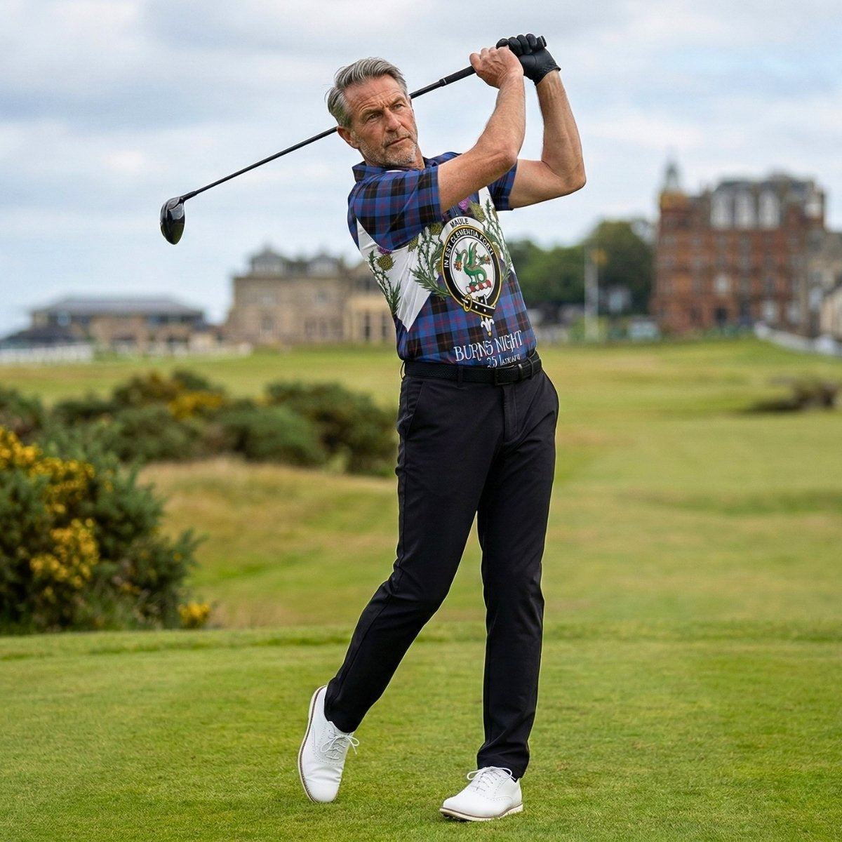 Maule Tartan Family Crest Zipper Polo Shirt Scottish Burns Night Thistle Floral