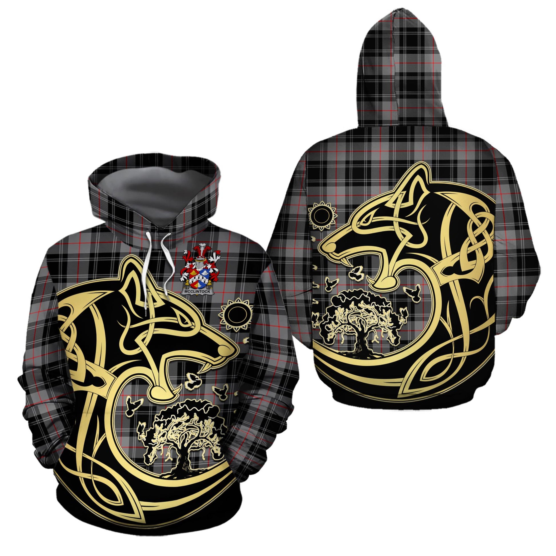 McClintock Coat of Arms Moffat Tartan Cotton Hoodie with Celtic Wolf Style Zip Hoodie - Tartan Vibes Clothing