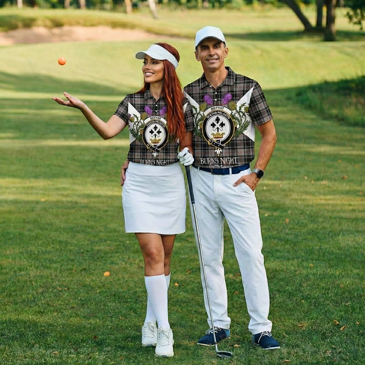 Moffat Tartan Family Crest Polo Shirt Scottish Burns Night Thistle Floral