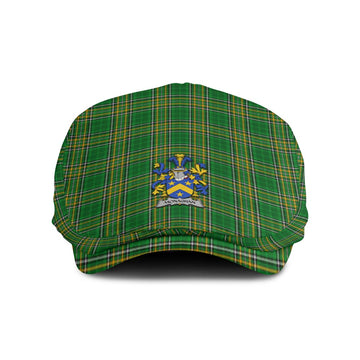 Monaghan Irish Clan Tartan Jeff Cap, Tartan Flat Cap with Coat of Arm