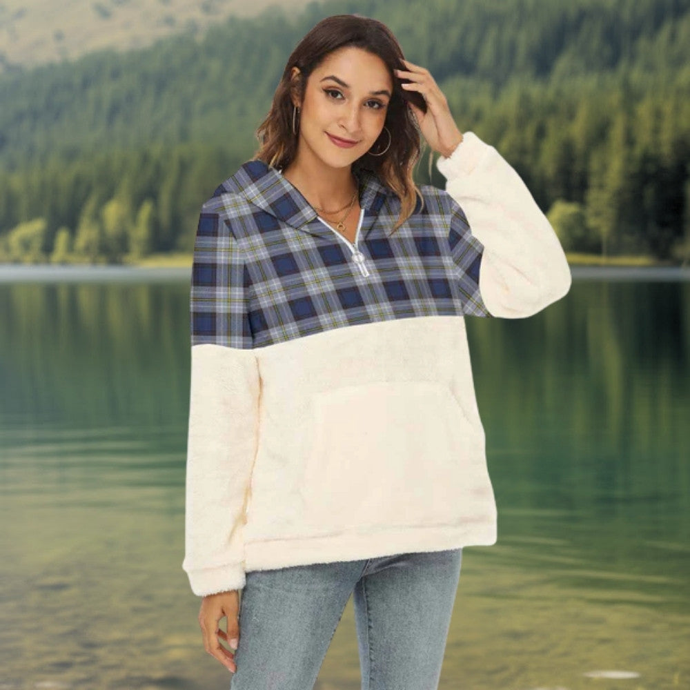 O'Rourke Modern Tartan Half Style Women's Borg Fleece Hoodie with Half Zip