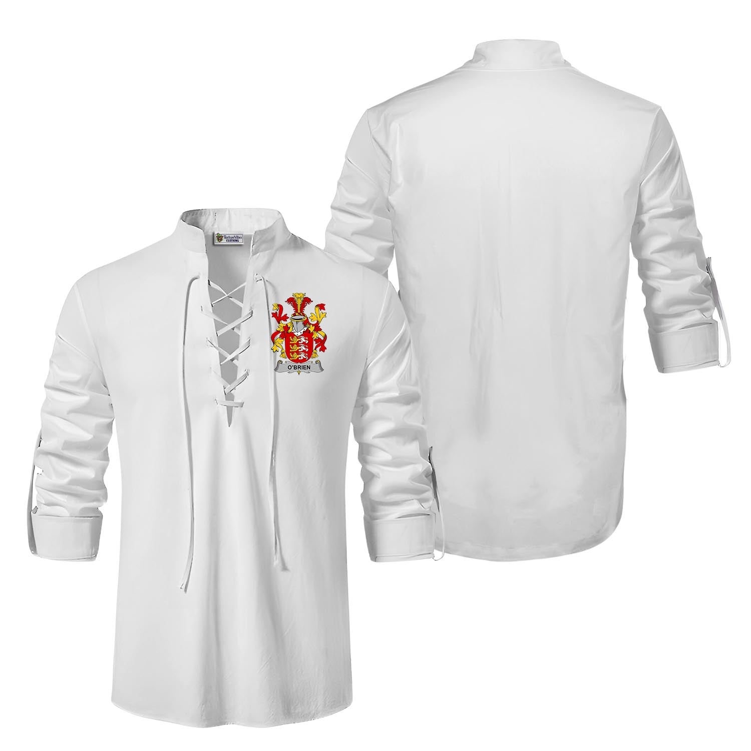 O'Brien Coat of Arms Ghillie Kilt Shirt Men White - 2D-tartanvibesclothing