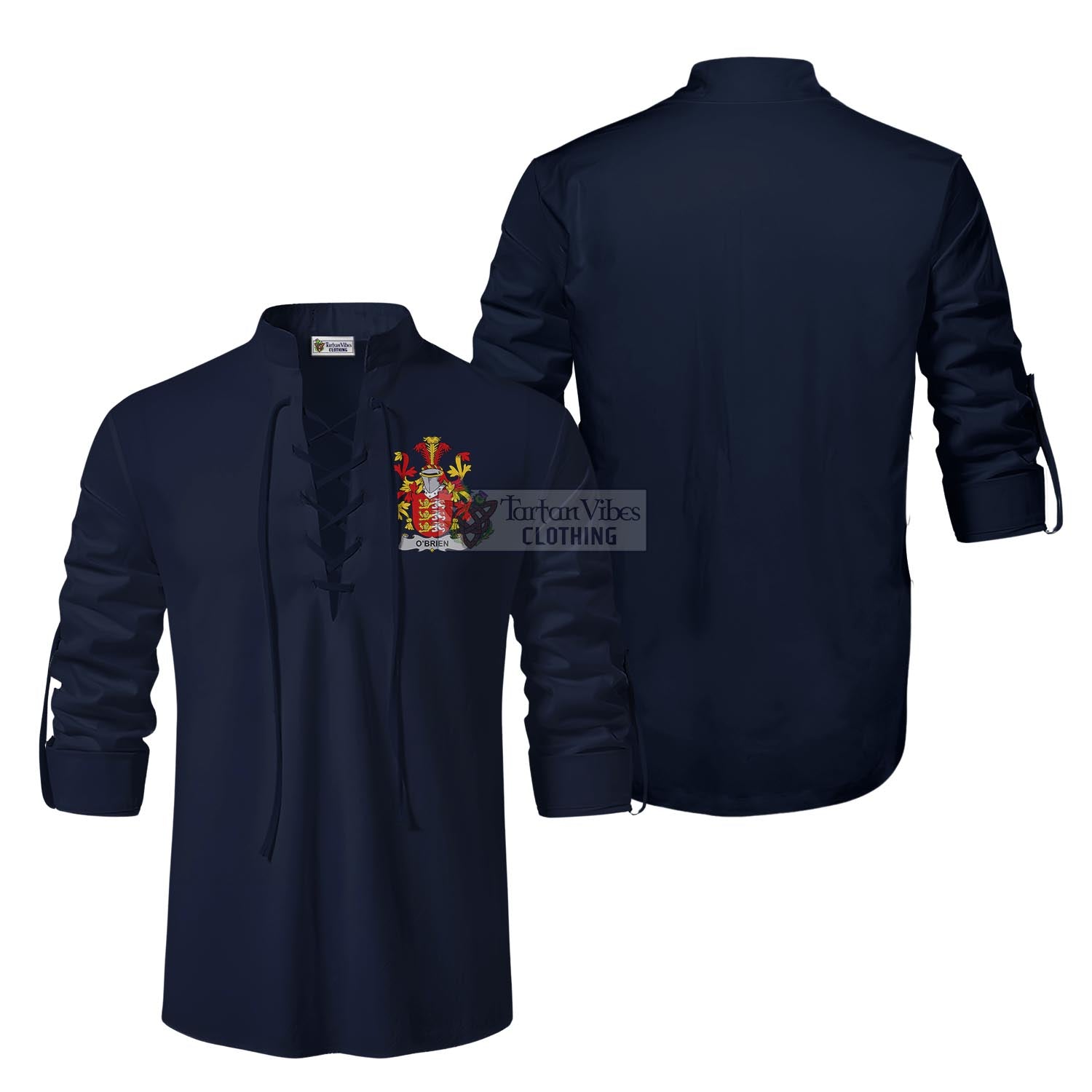 O'Brien Coat of Arms Ghillie Kilt Shirt Men Navy Blue - 2D-tartanvibesclothing