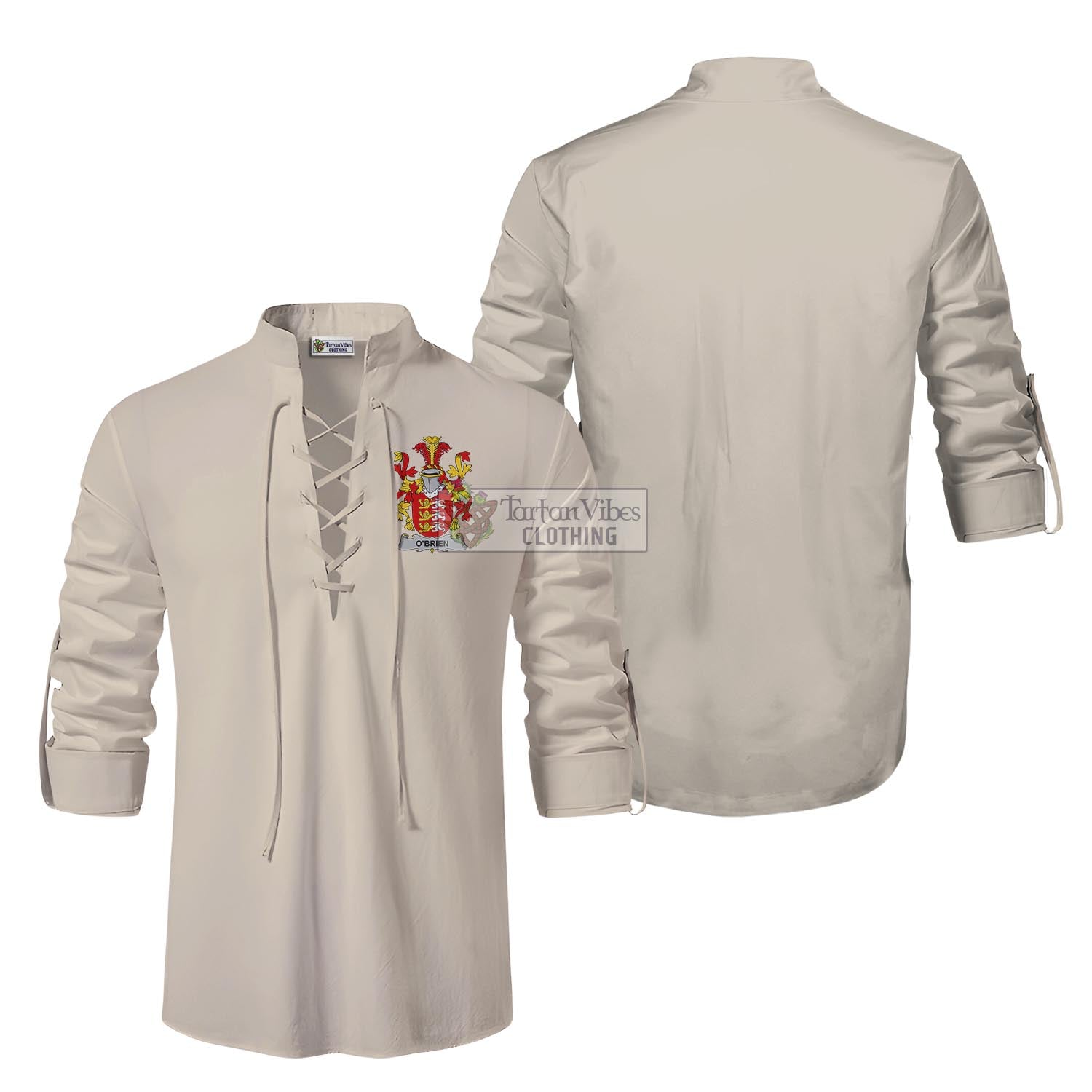 O'Brien Coat of Arms Ghillie Kilt Shirt Men Khaki - 2D-tartanvibesclothing