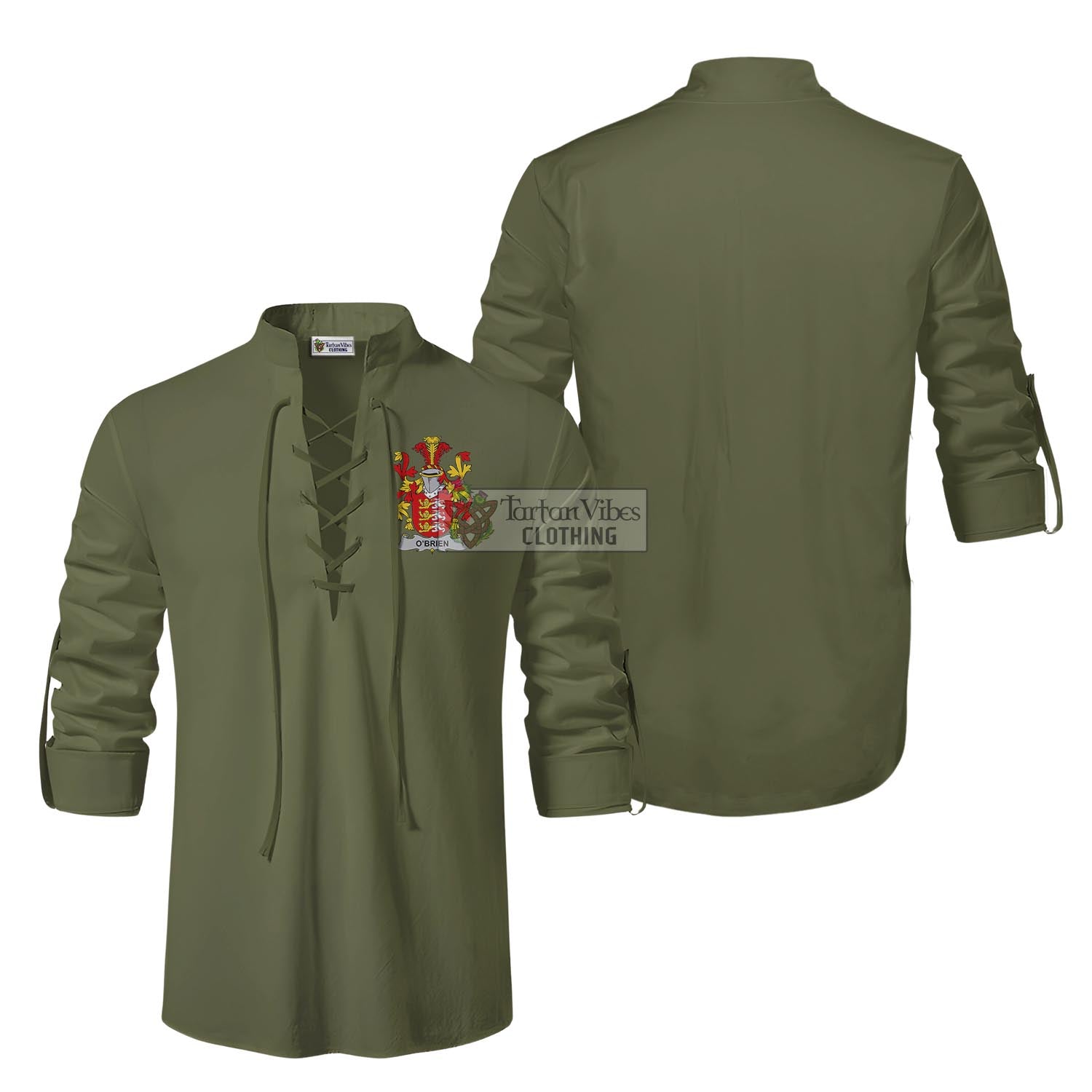 O'Brien Coat of Arms Ghillie Kilt Shirt Men Military Green - 2D-tartanvibesclothing