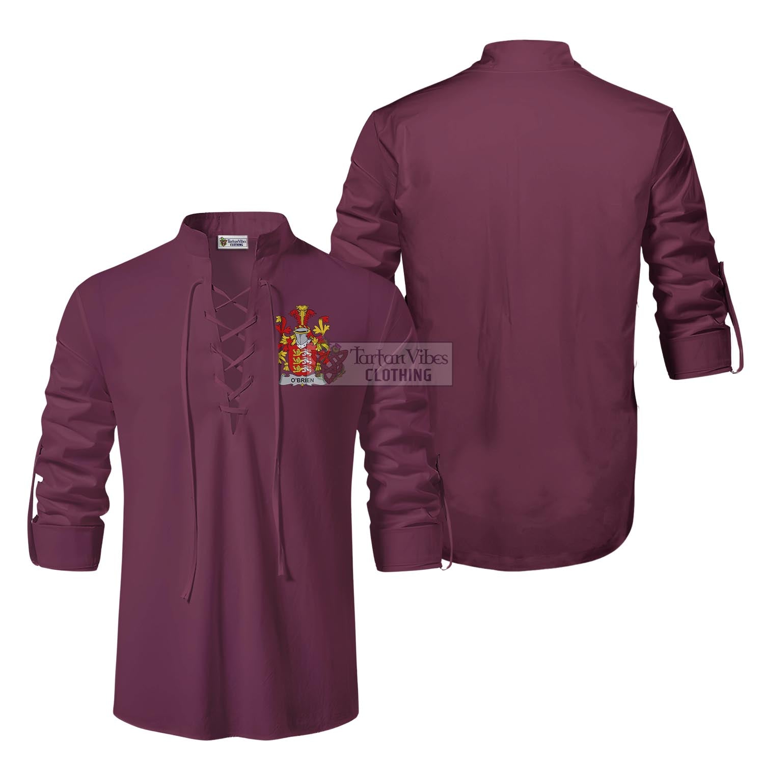 O'Brien Coat of Arms Ghillie Kilt Shirt Men Burgundy - 2D-tartanvibesclothing