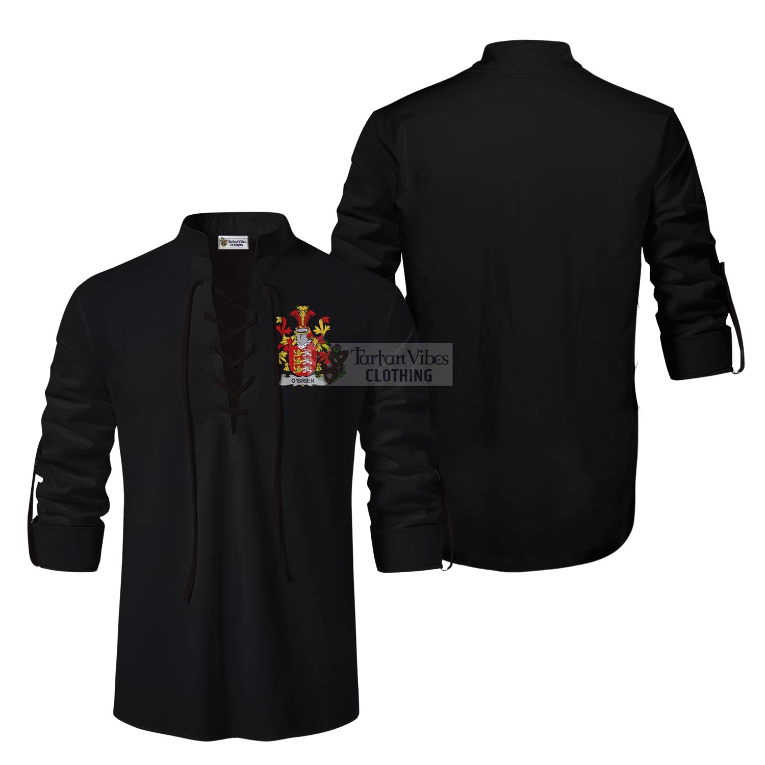 O'Brien Coat of Arms Ghillie Kilt Shirt Men Black - 2D-tartanvibesclothing