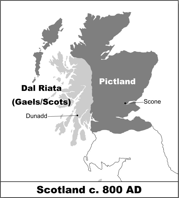 Map of Scotland around 800 AD showing Pictland and Dál Riata.