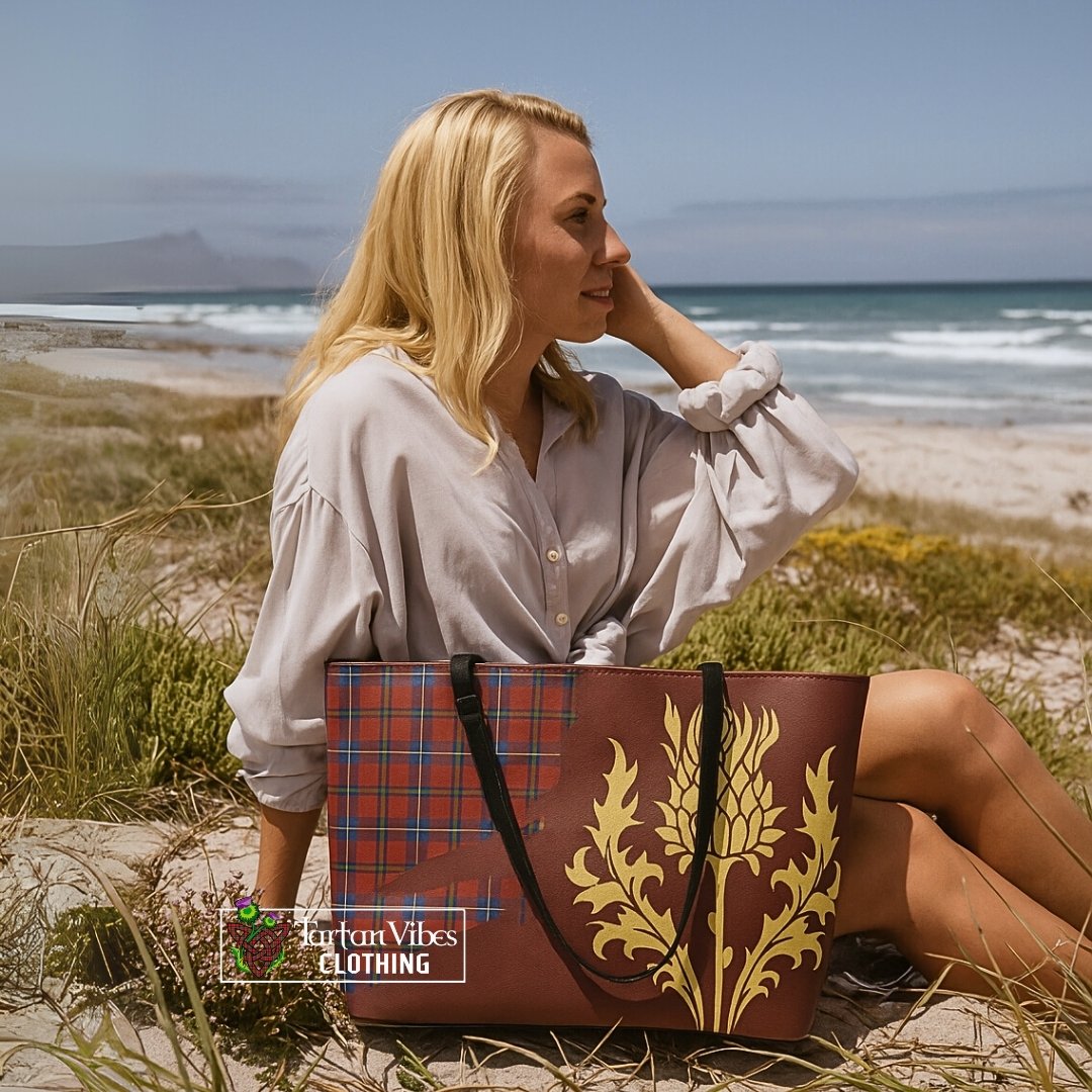 Sinclair Tartan Leather Tote Bag Gold Thistle