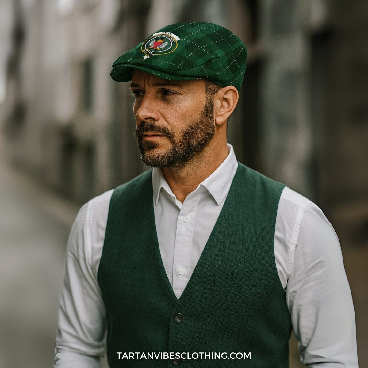 Smith Scottish Family Crest Flat Cap Green Argyle Classic