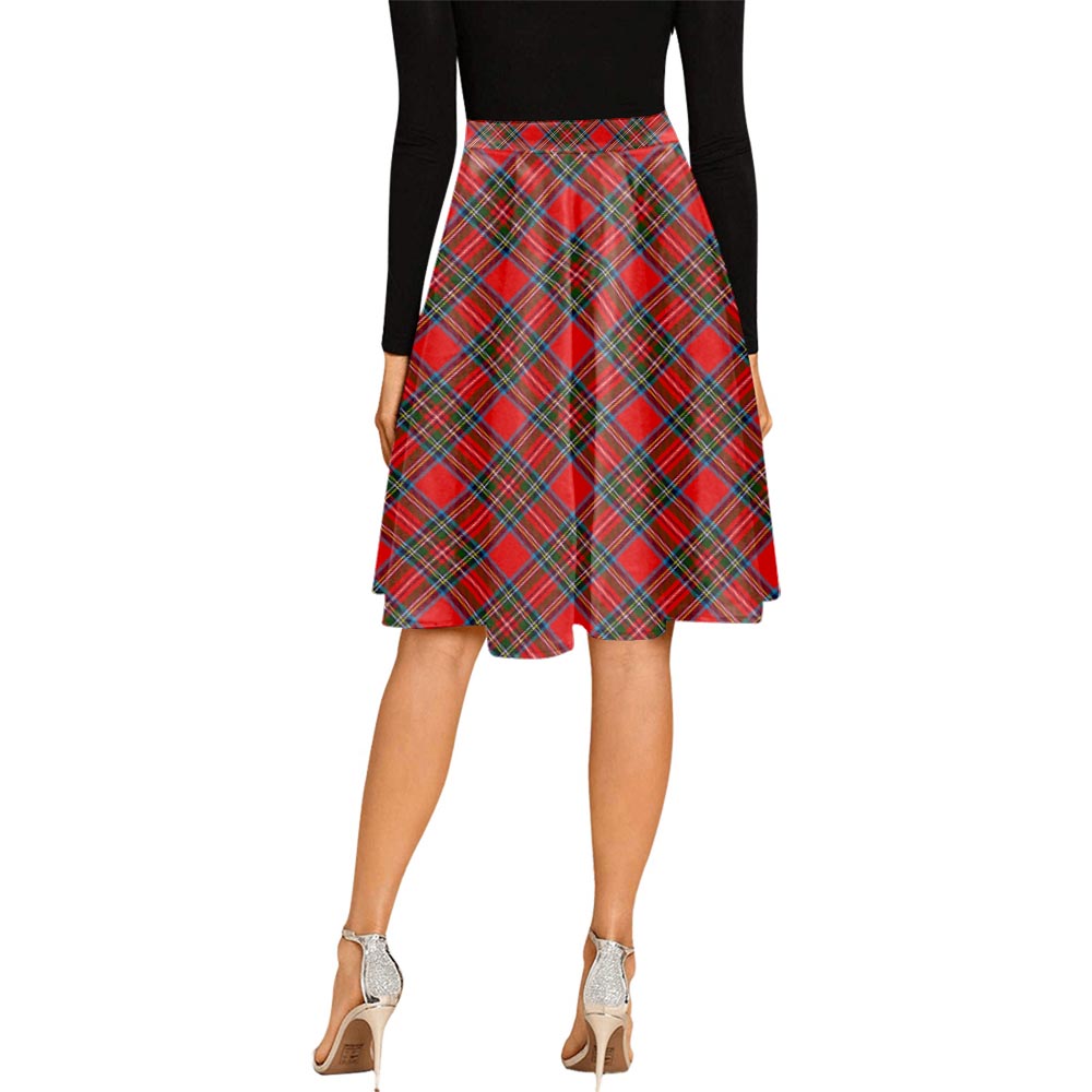 Stewart (Stuart) Tartan Melete Pleated Midi Skirt Cross Style - Tartan Vibes Clothing