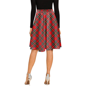 Stewart (Stuart) Tartan Melete Pleated Midi Skirt Cross Style - Tartan Vibes Clothing