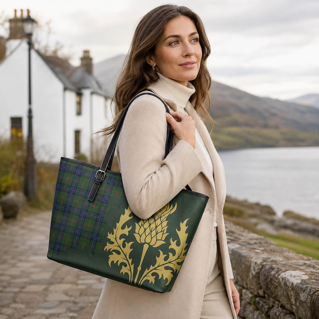 Tartan Leather Tote Bag Gold Thistle