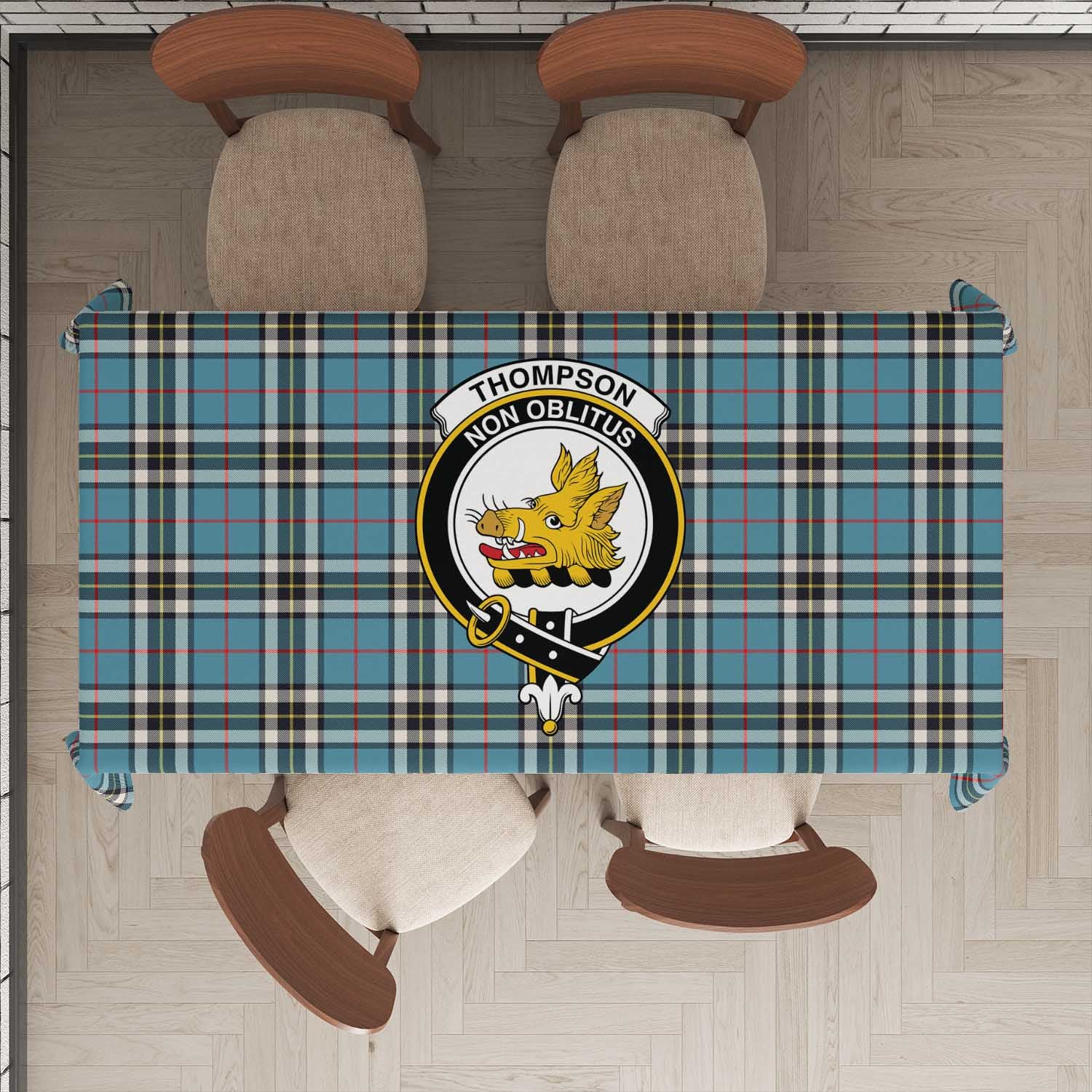 Thompson (Thomson) Tartan Tablecloth with Family Crest - Tartan Vibes Clothing