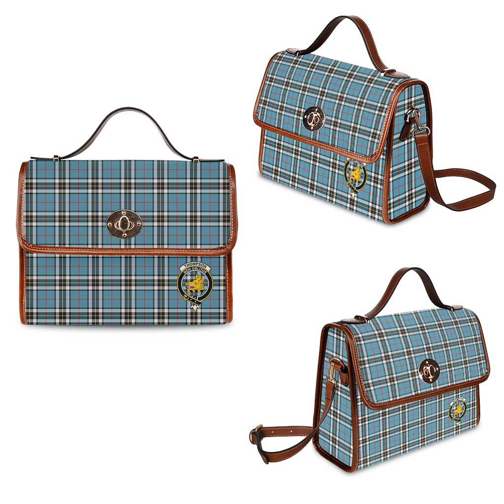 Thompson (Thomson) Tartan Waterproof Canvas Bag with Family Crest Brown Leather Strap One Size 10.5*20*27cm - Tartan Vibes Clothing