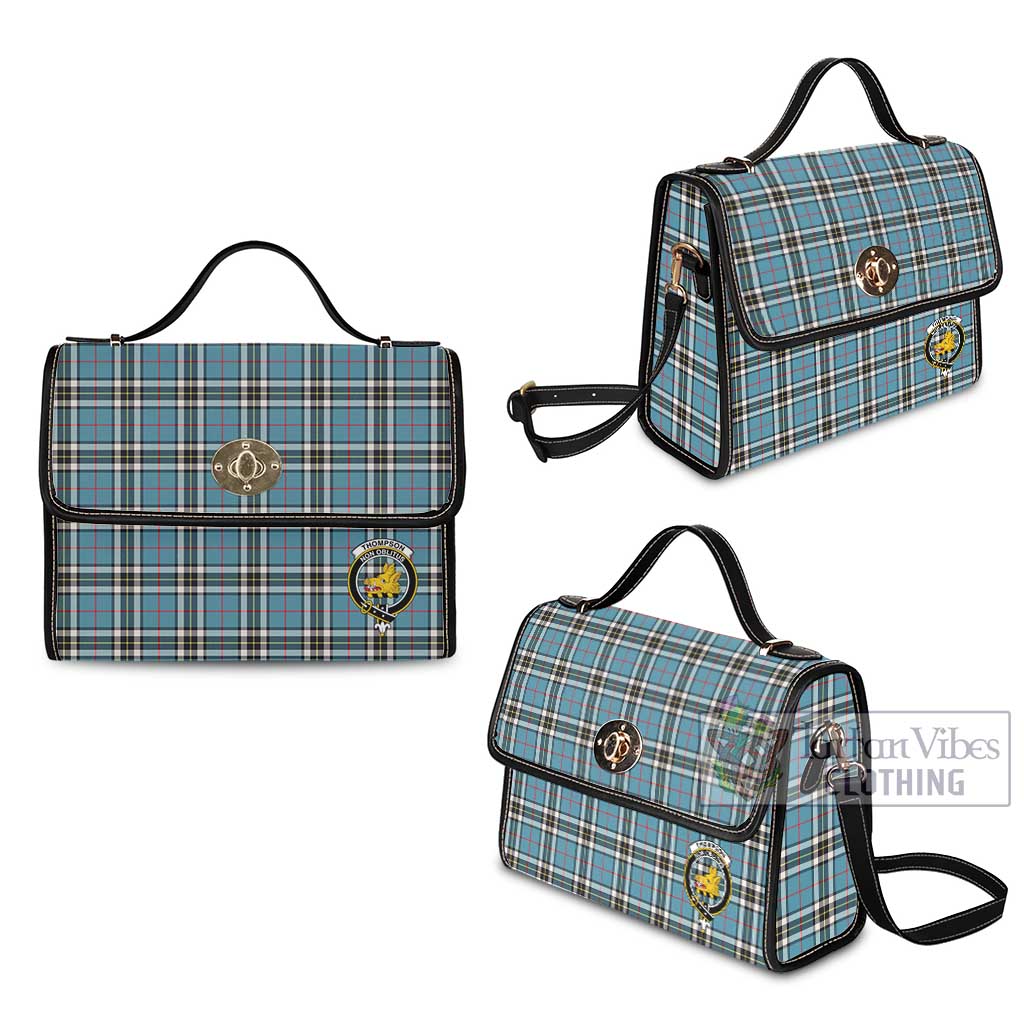 Thompson (Thomson) Tartan Waterproof Canvas Bag with Family Crest Black Leather Strap One Size 10.5*20*27cm - Tartan Vibes Clothing