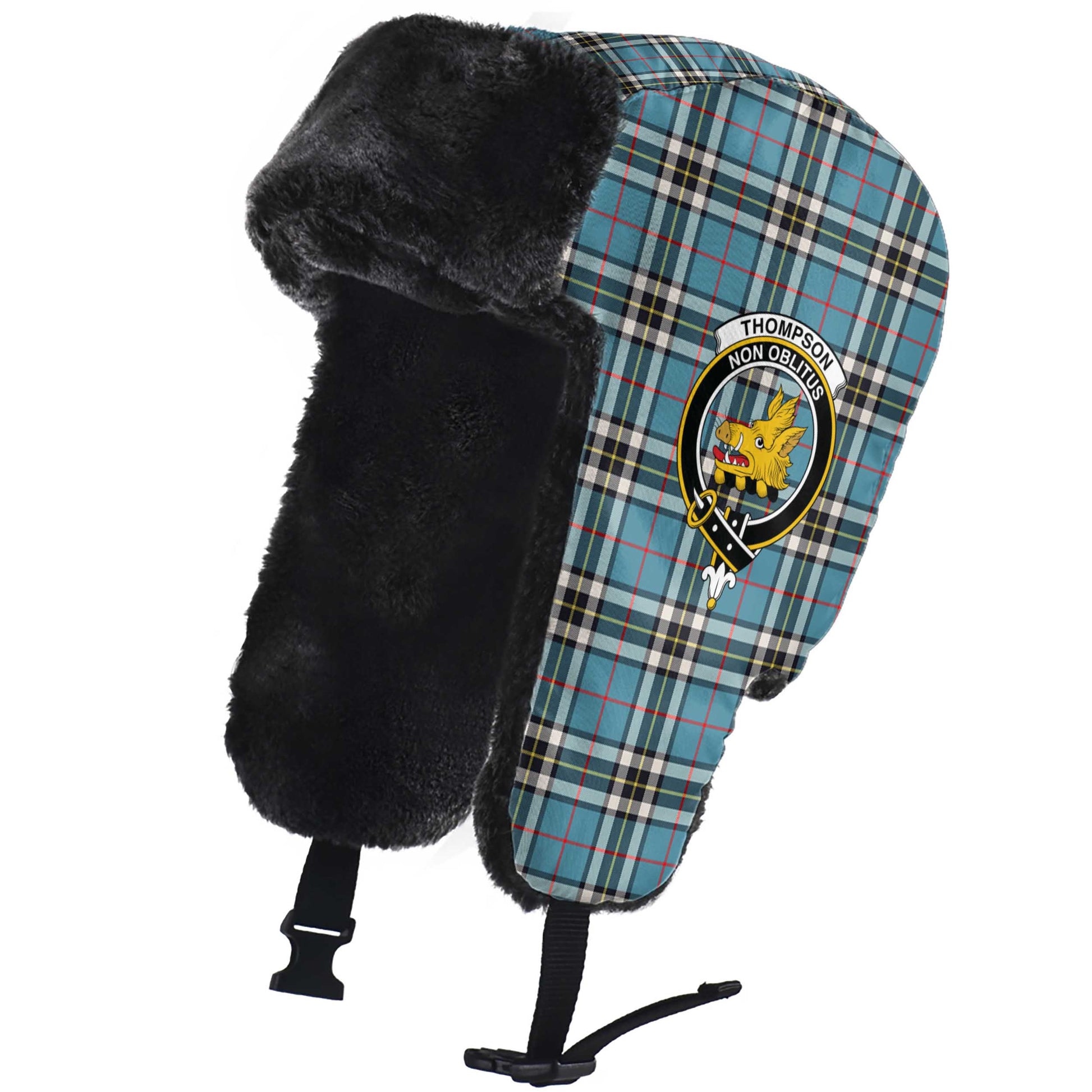 Thompson (Thomson) Tartan Winter Trapper Hat with Family Crest - Tartan Vibes Clothing