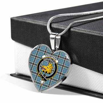 Thompson (Thomson) Tartan Heart Necklace with Family Crest Luxury Necklace (Silver) No - Tartan Vibes Clothing
