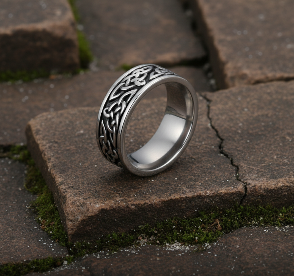 Vintage Celtic Eternity Titanium Steel Ring