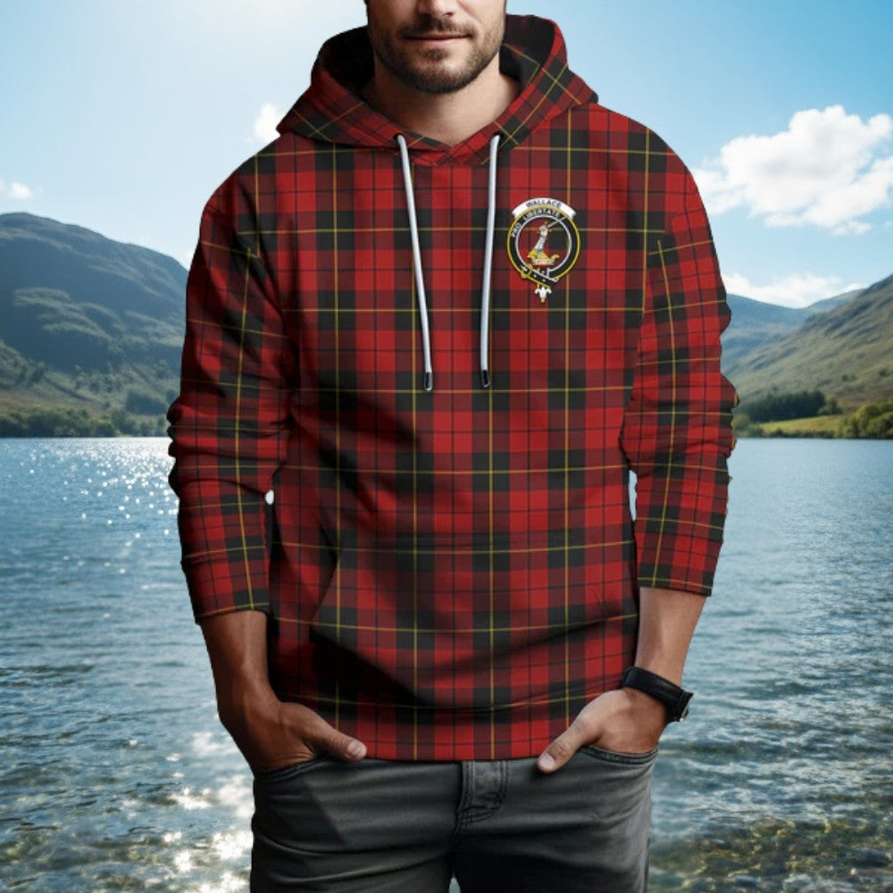 Wallace Tartan Hoodie with Family Crest
